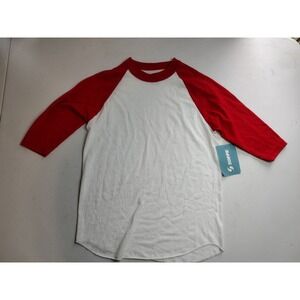 Soffe Youth Small 8 Baseball Jersey Red White Raglan 3/4 Sleeve Shirt New